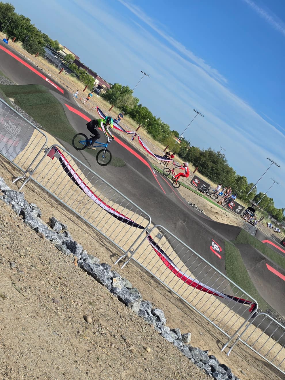 Riders on the pump track during the UCI qualifier